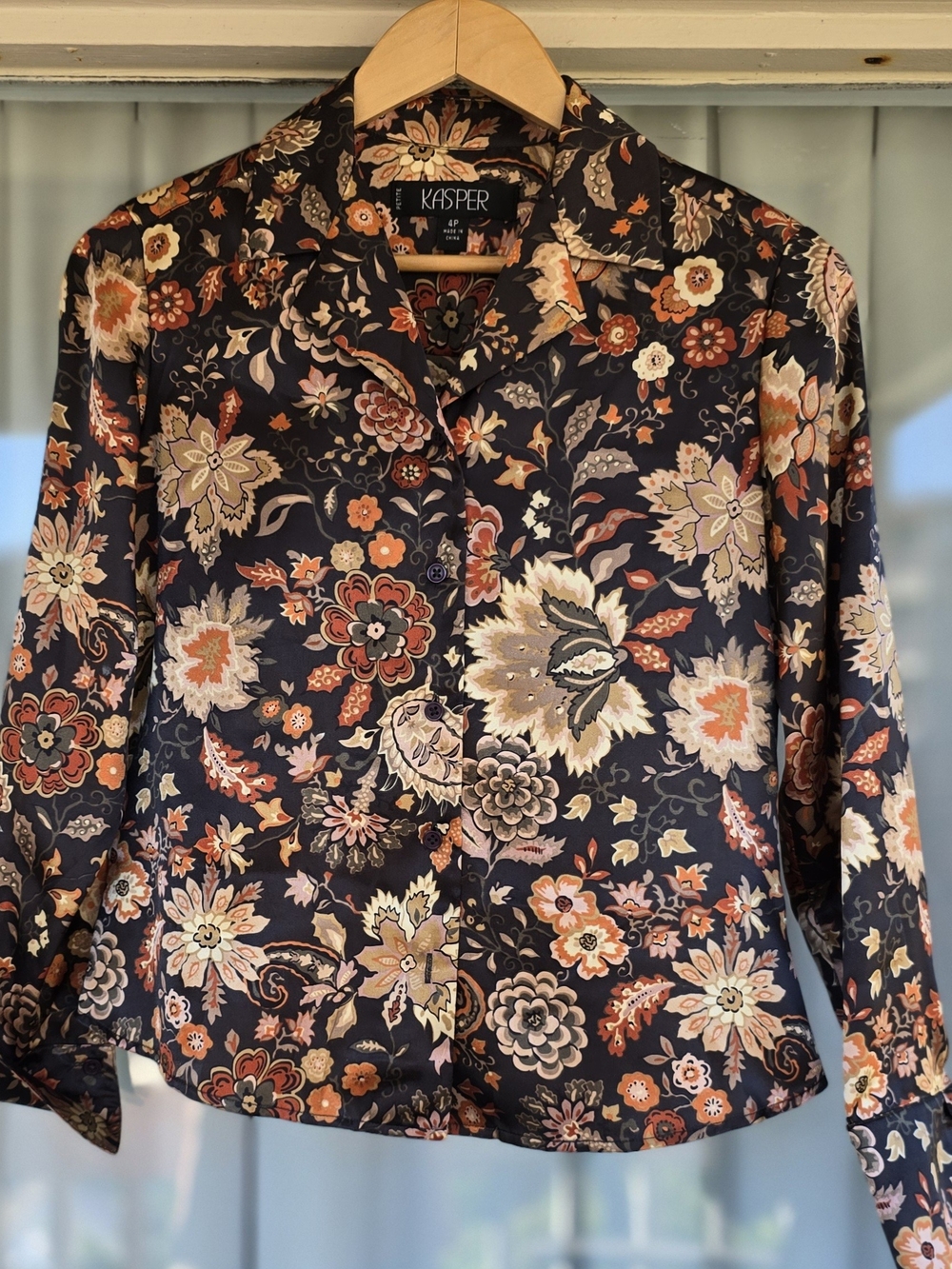 Kasper Women's Floral Button-Up Jacket in Navy and Multi